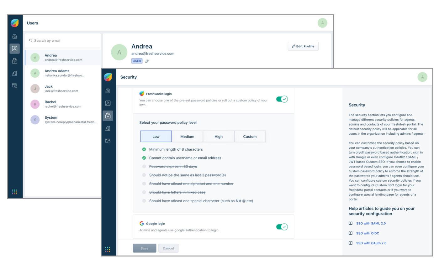 Painel de controle do Freshworks