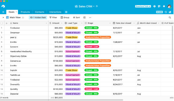 Airtable vs Notion: Tampilan daftar tabel Airtable