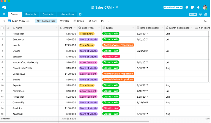 Zrzut ekranu Airtable