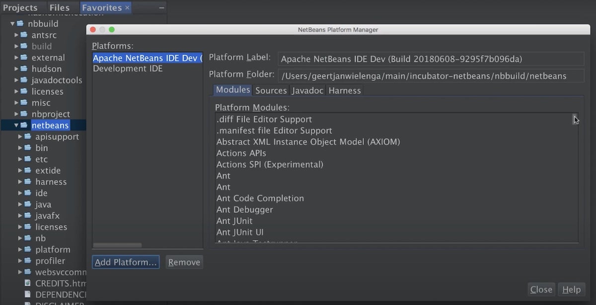 Visualização do editor de código do Apache NetBeans