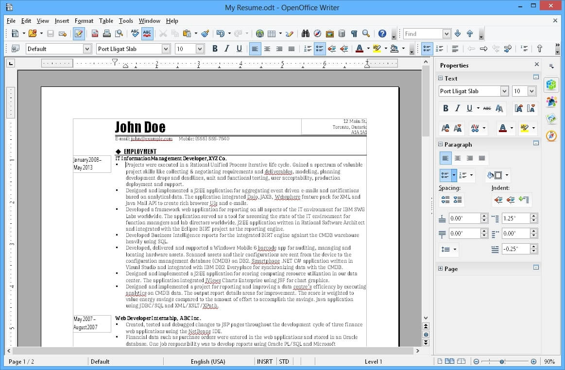 Example of a document edited in Apache OpenOffice
