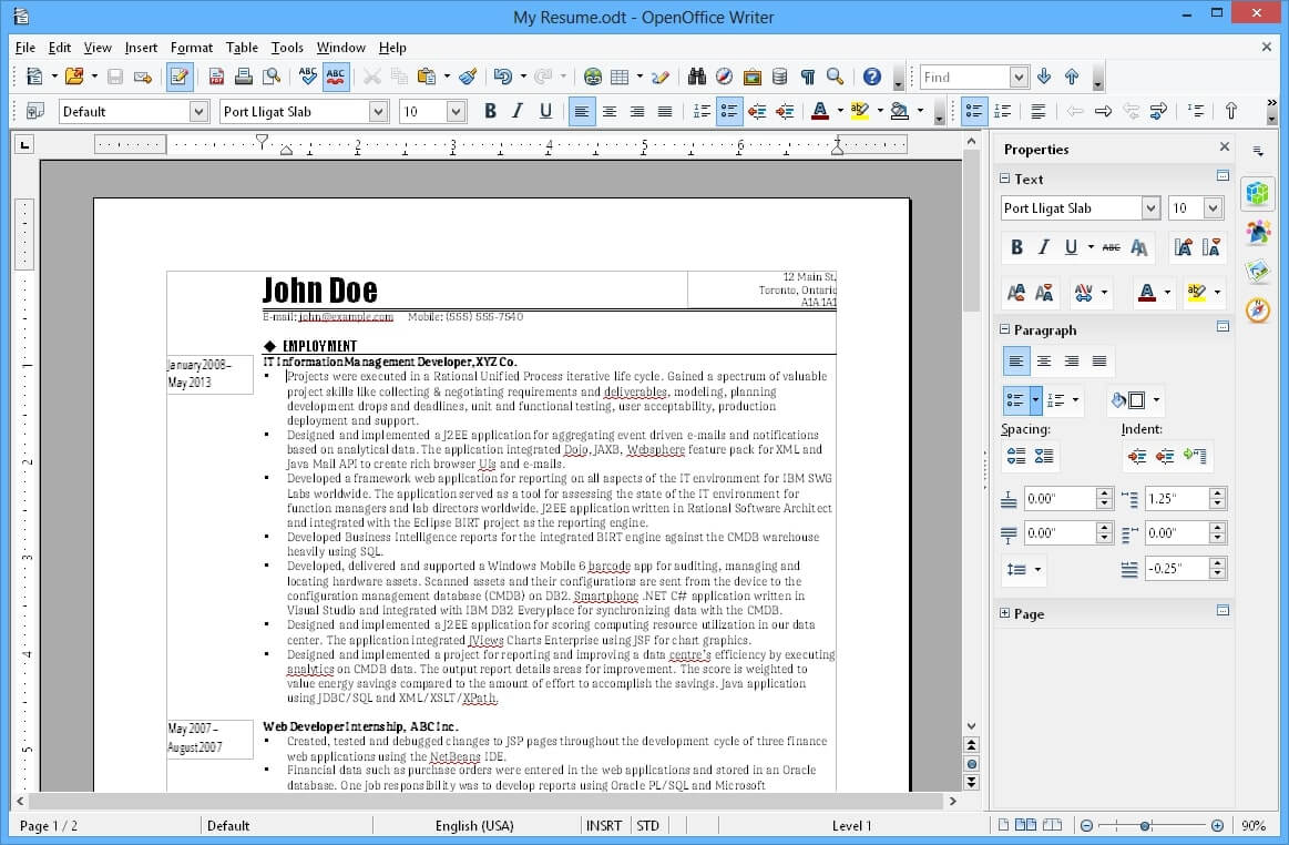 Ejemplo de un documento editado en Apache OpenOffice