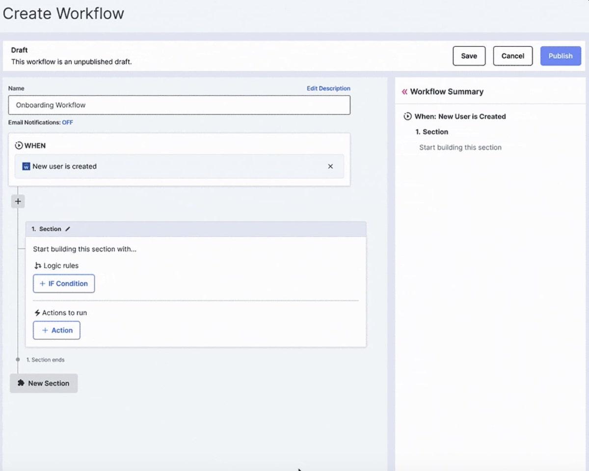 Software voor kantoorautomatisering: BetterCloud's workflow editor