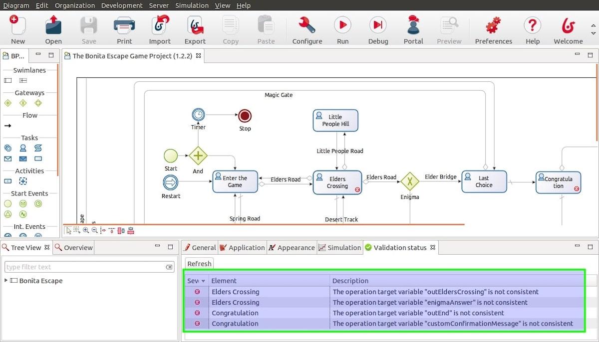 Capture d'écran des outils d'automatisation de Bonitasoft