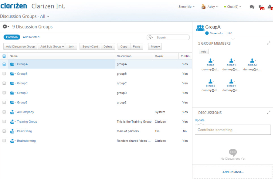 Clarizen Discussion Groups Screenshot