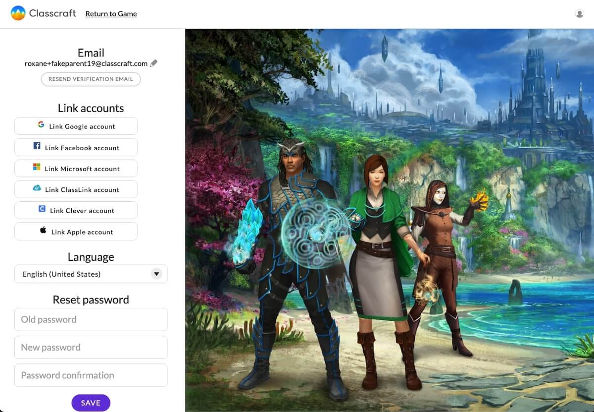 Classcraft's log in page