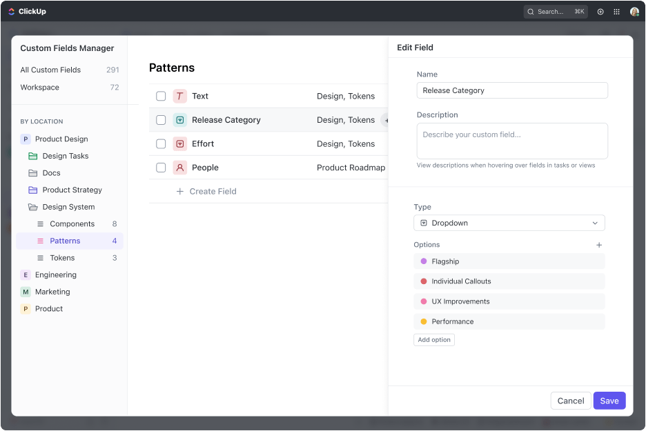 Customizing a field in ClickUp