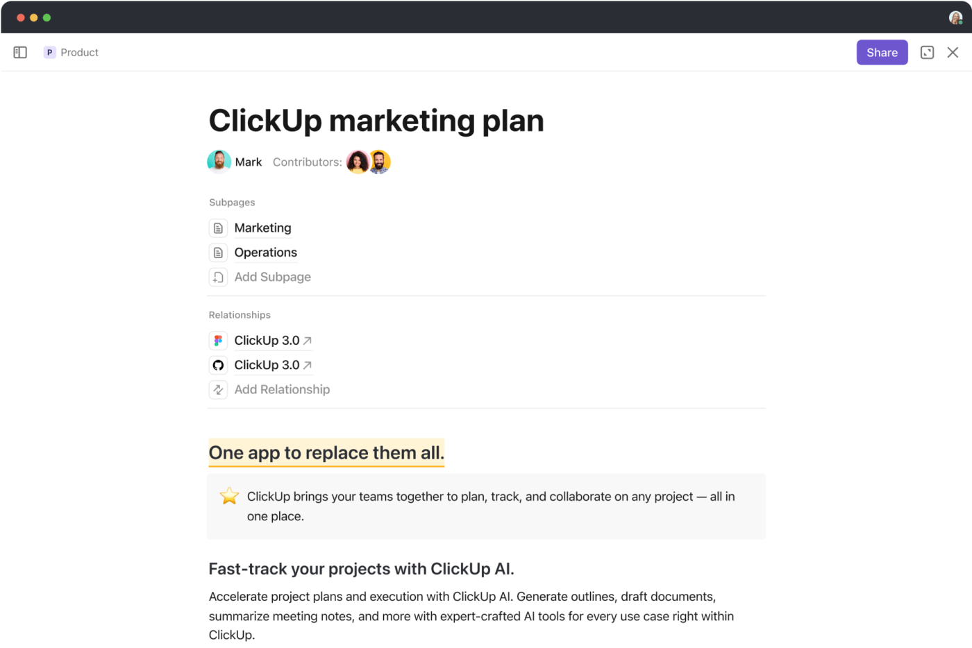 ClickUp Docs Subpages