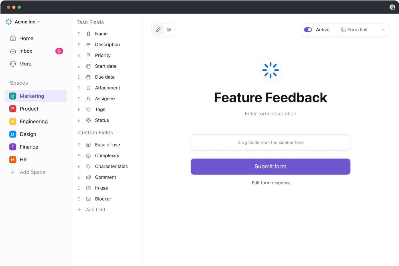 ClickUp 3.0 Form view Simplified Menu Expanded