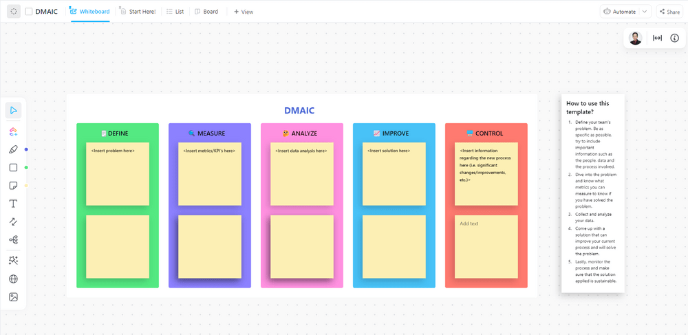 Modèle DMAIC ClickUp