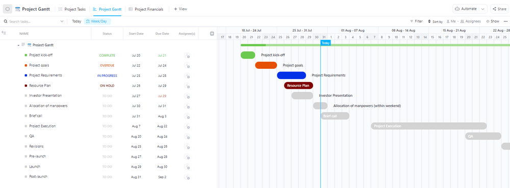 ClickUp Program Management Project Gantt