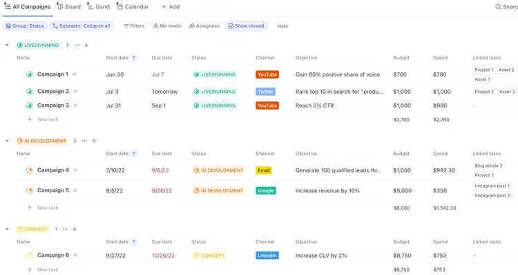 Get your marketing projects and campaigns planned faster with this quick start template