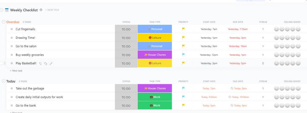 ClickUp Wekelijkse Checklist Sjabloon