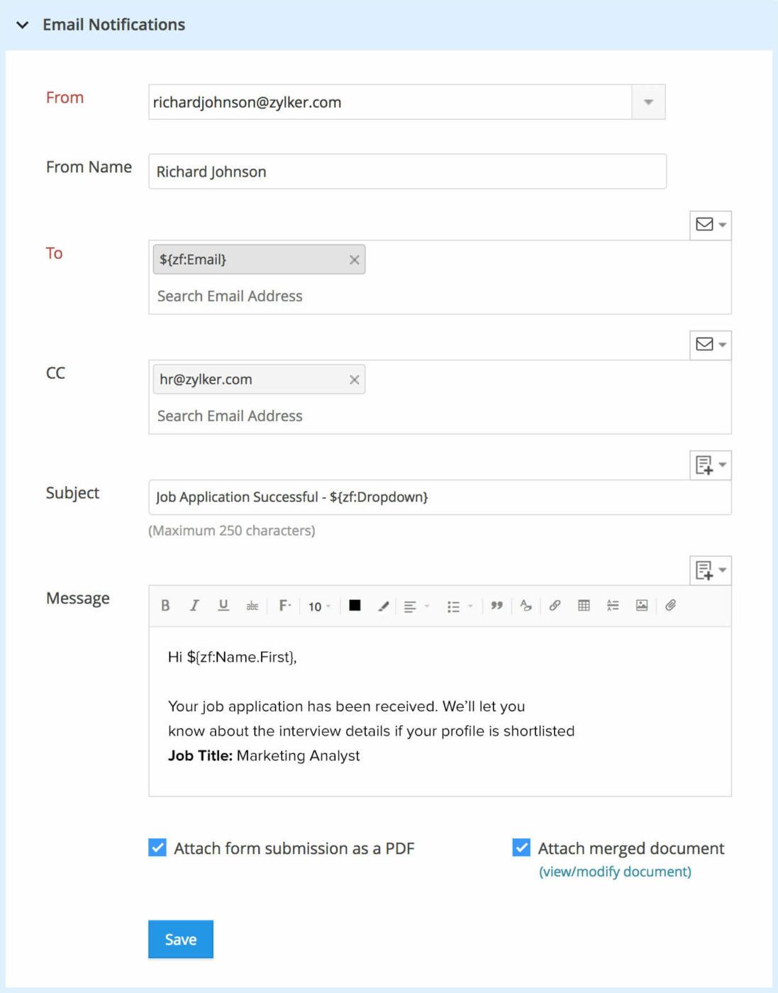 Membuat formulir email yang dipersonalisasi dengan Zoho Forms, alternatif Paperform