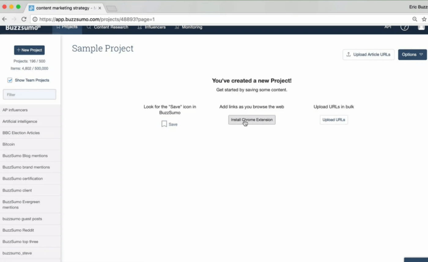 Creating a sample project in Buzzsumo