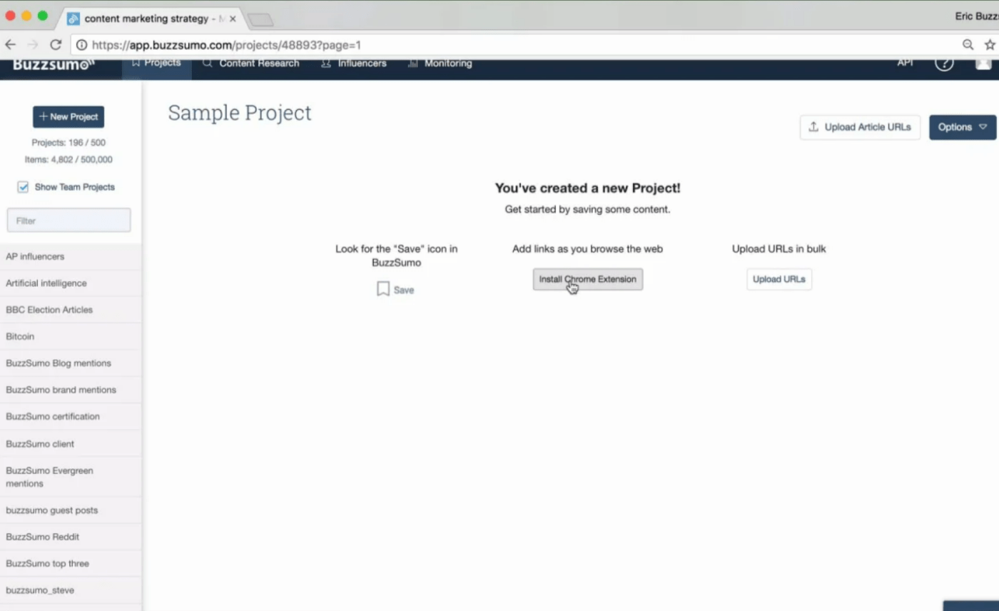 Membuat proyek contoh di Buzzsumo