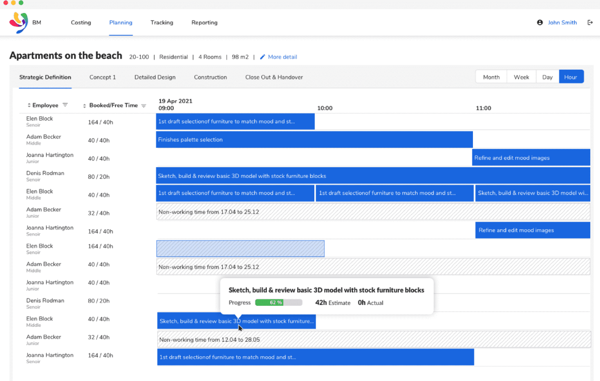 Example design project calendar in Binary Management