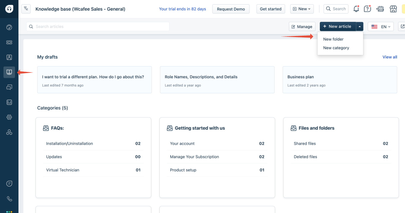 Contoh basis pengetahuan di Freshdesk, sebuah alternatif Helpjuice