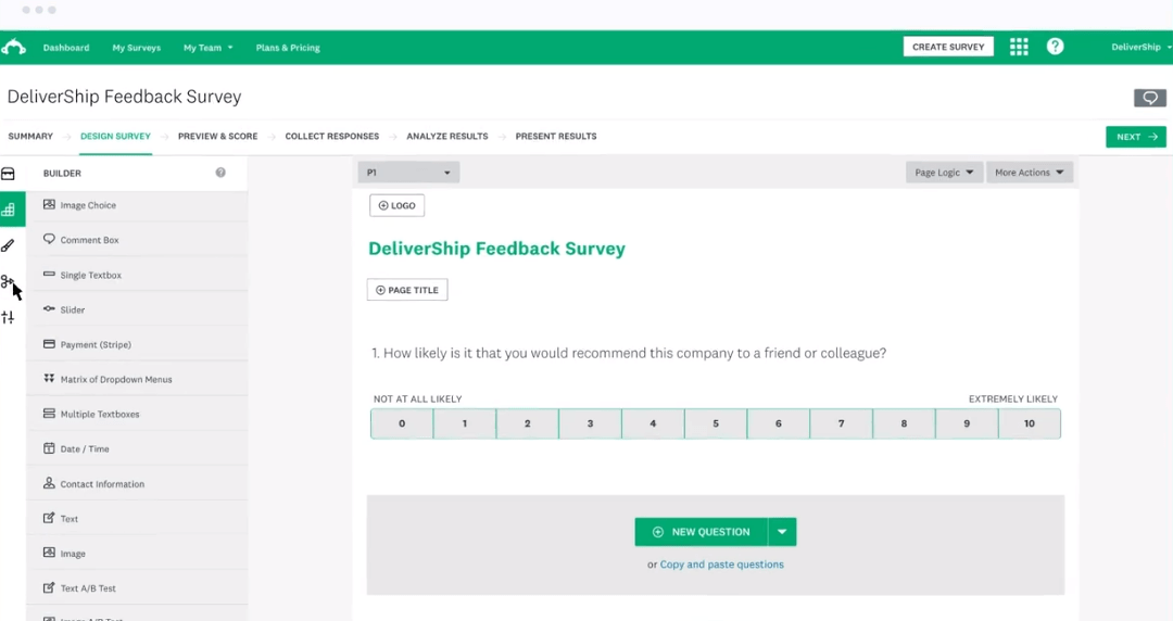 Example of creating a feedback survey in SurveyMonkey, a Paperform alternative