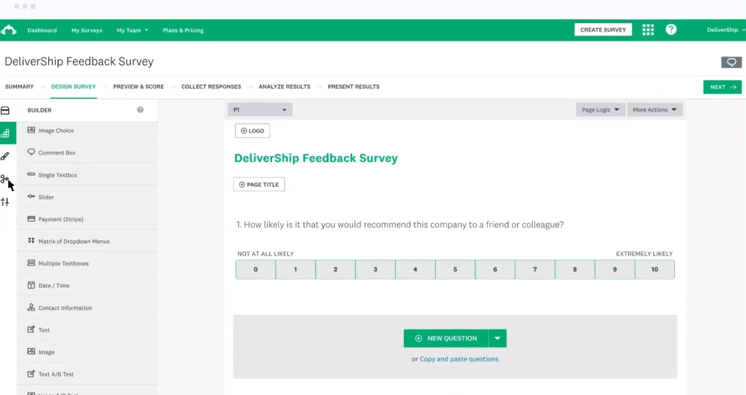 Beispiel für die Erstellung einer Feedback-Umfrage in SurveyMonkey, einer Paperform-Alternative