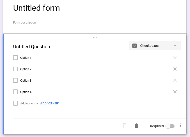 Voorbeeld van het maken van een formulier met selectievakjes in Google Forms, een alternatief voor Paperform