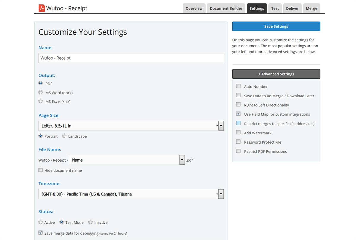 Example of customizing receipt forms in Wufoo, a Paperform alternative