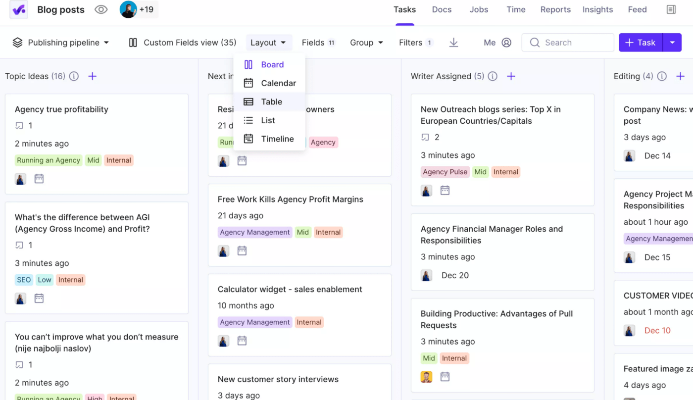 Exemple de gestion de plusieurs projets dans le logiciel de gestion de projet Productive