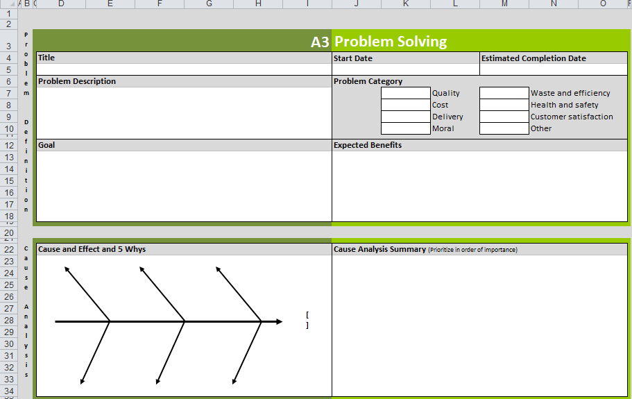 Excel A3 Problem Solving Template by CIToolkit 