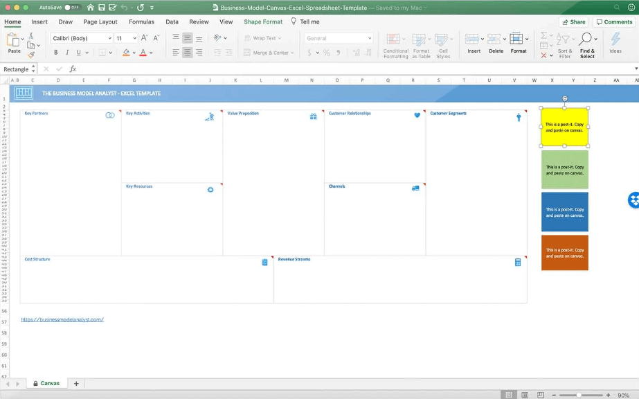 Szablon Excel Business Model Canva autorstwa BusinessModelAnalyst