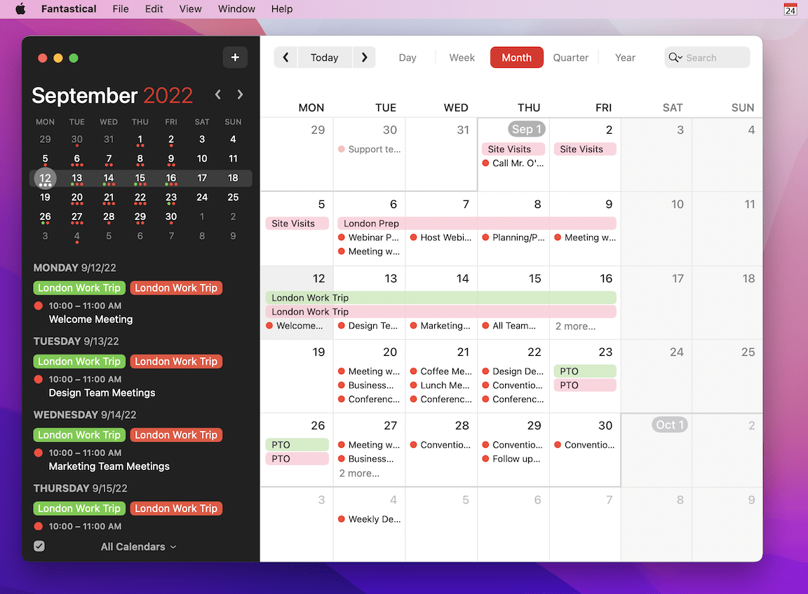 Um Ihren Kalender besser zu organisieren, verwenden Sie Fantastical, eine der besten Apps für Produktivität auf dem Mac