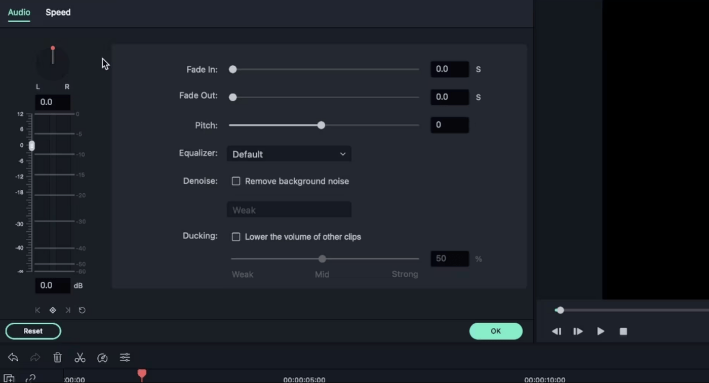 Settings menu in Filmora screen-recording software