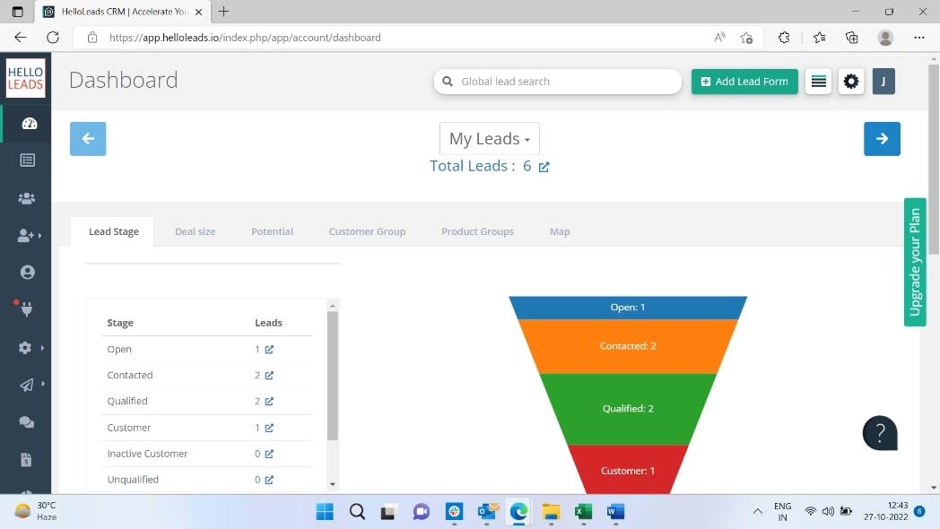 Painel de controle do HelloLeads