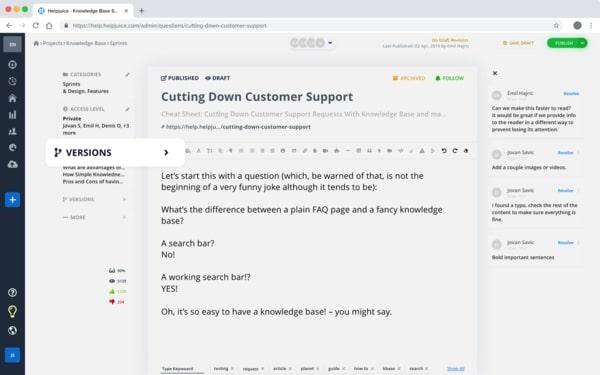 Screenshot of a draft document in Helpjuice