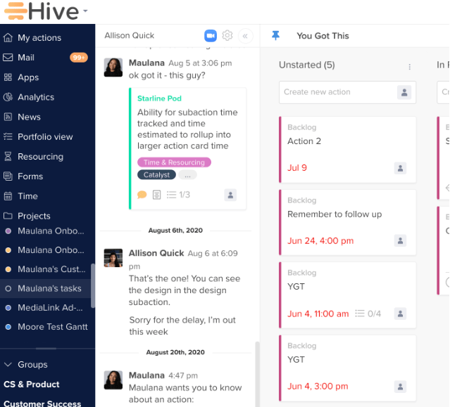 Schermata della funzionalità di chattare di Hive