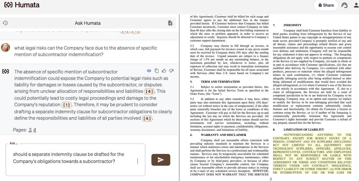 Exemple d'un document juridique créé dans Humata AI