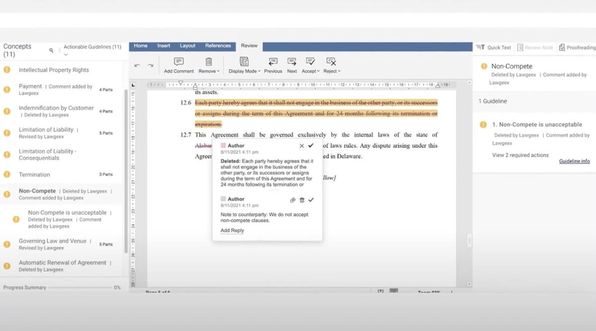 Ferramentas de IA para advogados: exemplo de um processo de revisão de contrato no Lawgeex