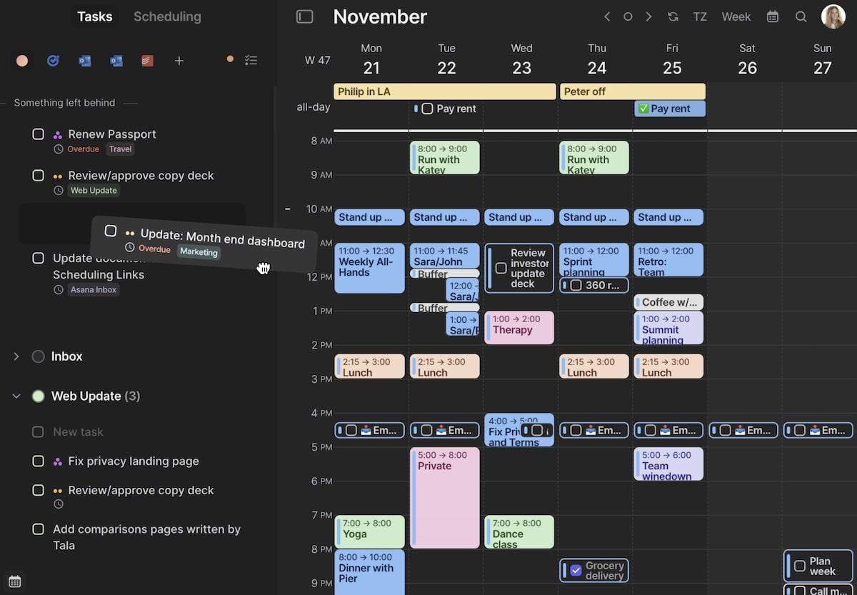 Capture d'écran des tâches dans le Calendrier de Morgen