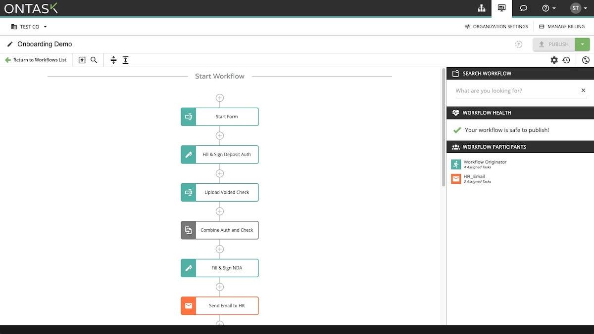 Exemple de flux de travail dans Ontask