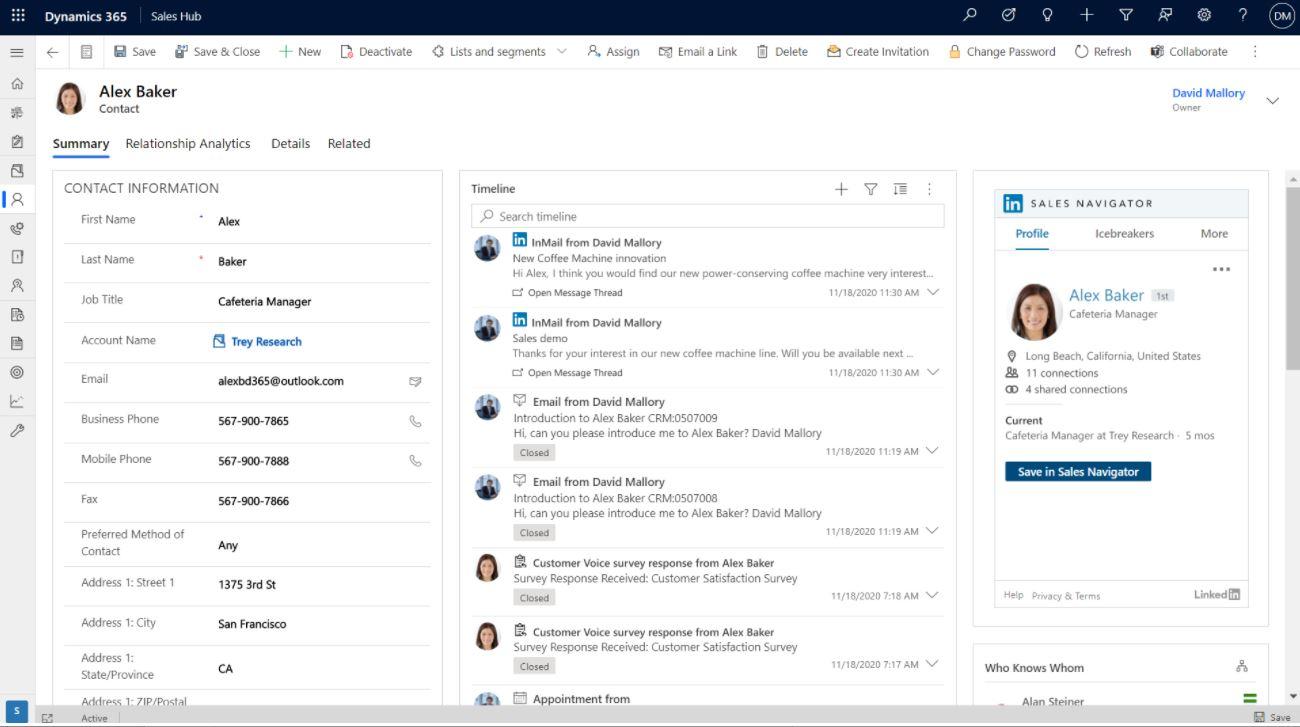 Organização de contatos de vendas e dados de marketing no Microsoft Dynamics 365