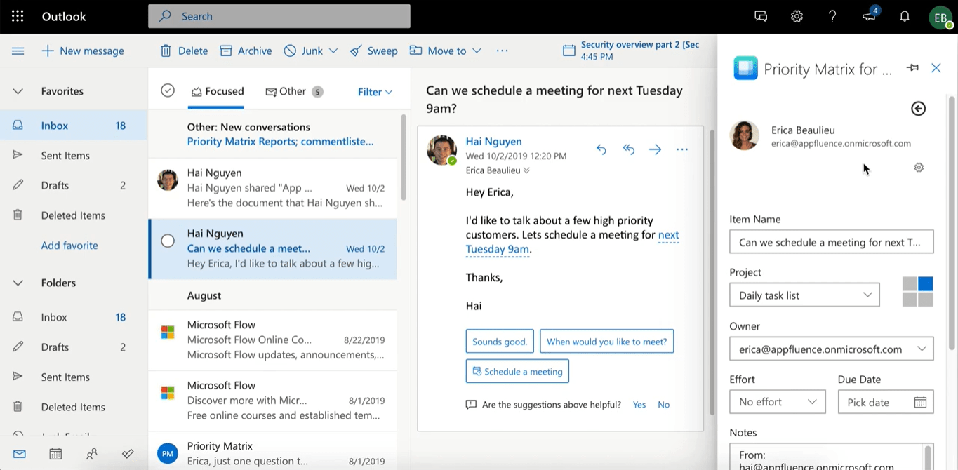 Priority Matrix on Outlook 