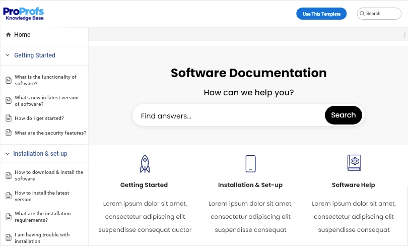 ProProfs Knowledge Base Software Documentation Dashboard