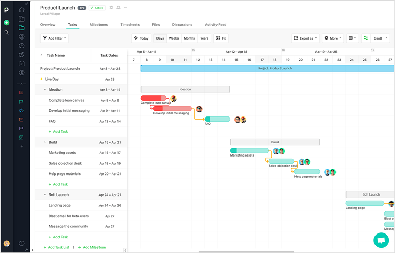 Product launch Gantt chart created in Paymo
