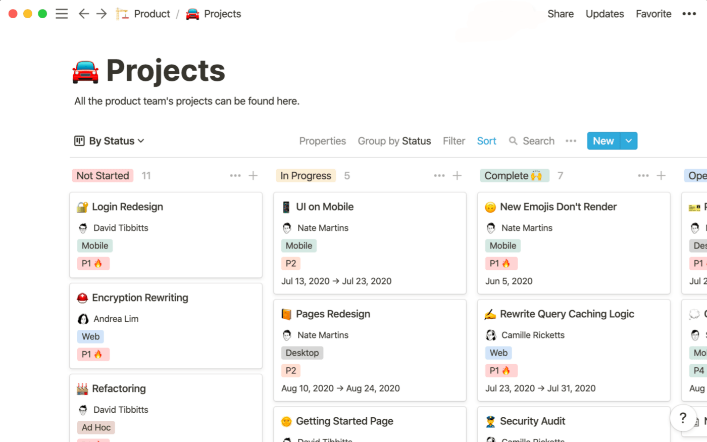 Project dashboard using Notion's project management software features