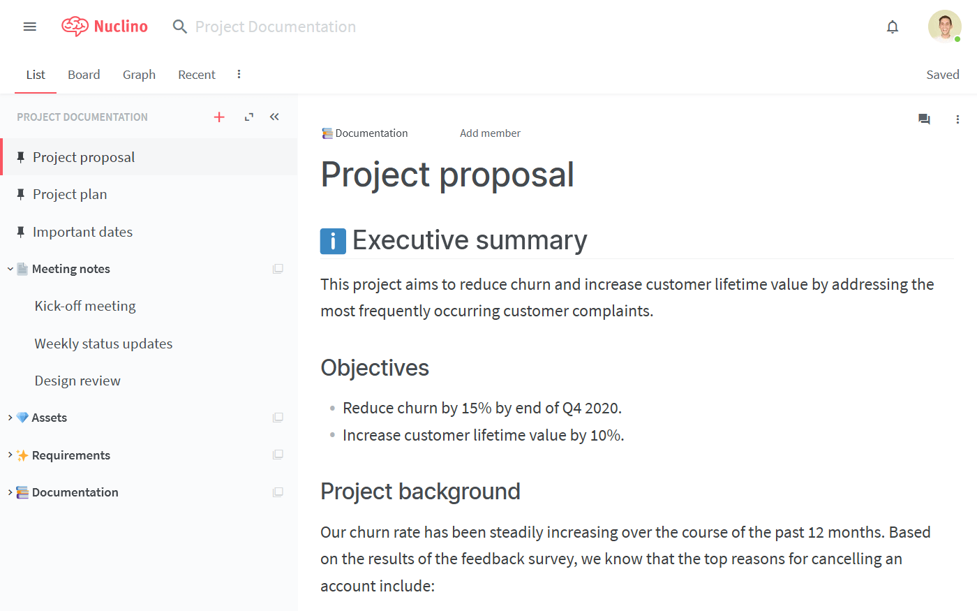 Project documentation templates from Nuclino