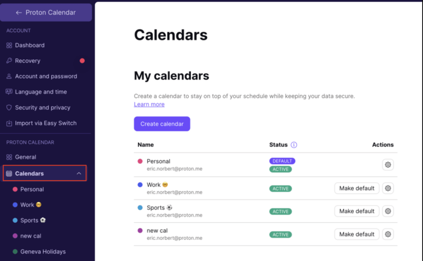 Calendario Proton