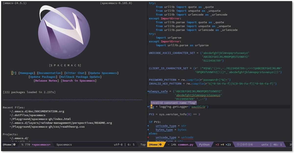 Editor kode terbaik: Tampilan editor kode Spacemacs