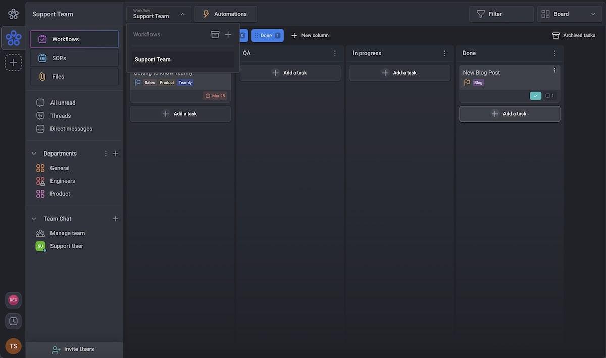 Quadro Kanban no Teamly