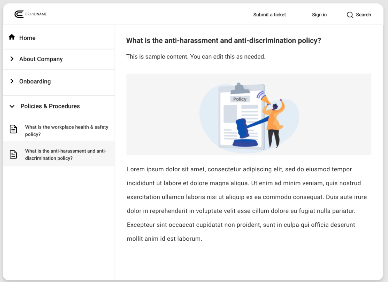 Szablony dostępne w ProProfs Knowledge Base, alternatywie Helpjuice