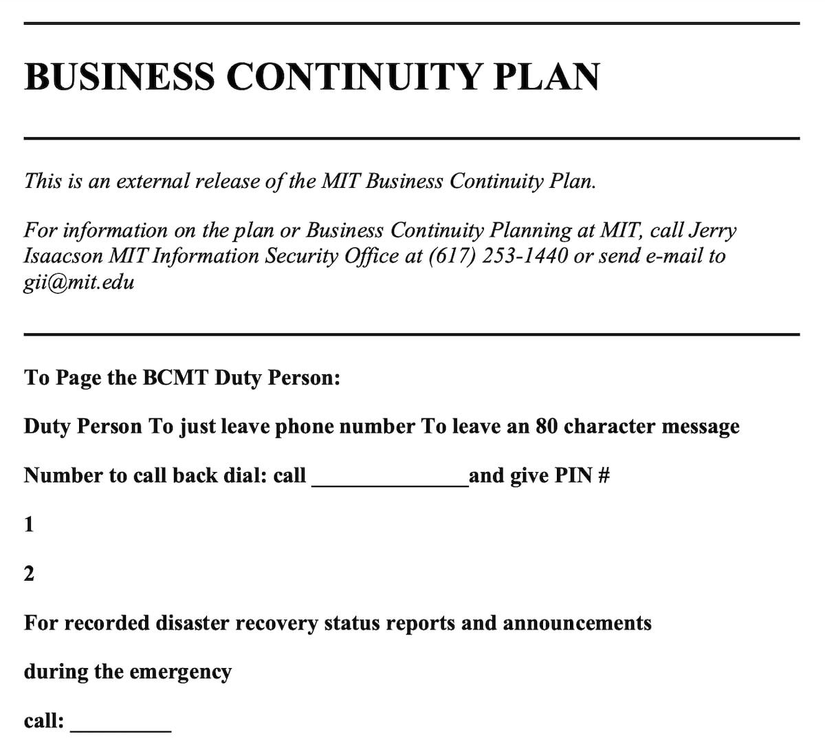 Continuity Plan Templates: Word Business Continuity Plan Template