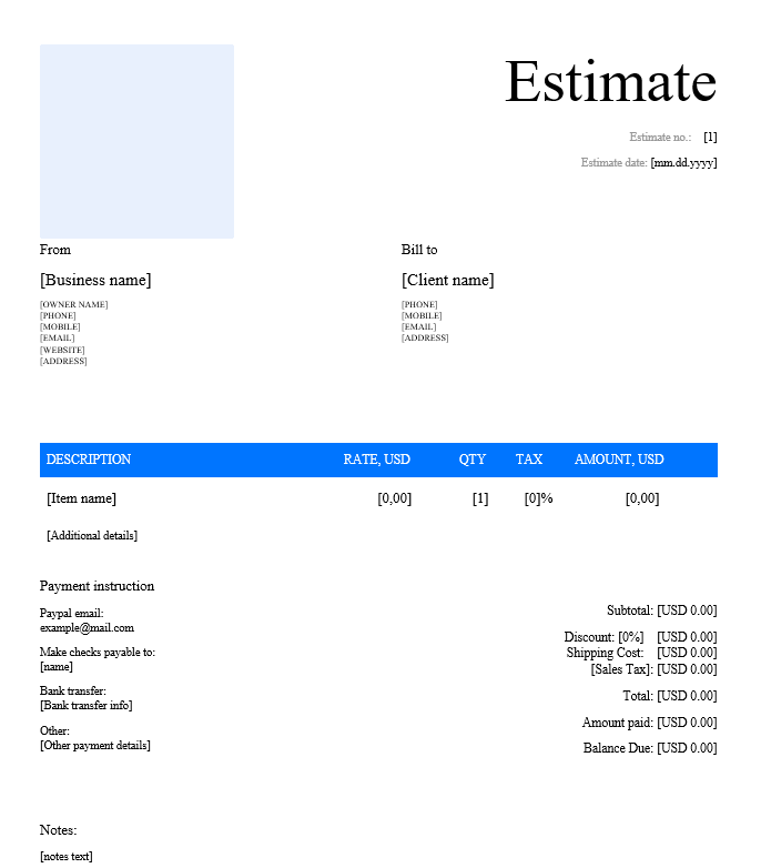 Word Estimate Template by Invoice Maker